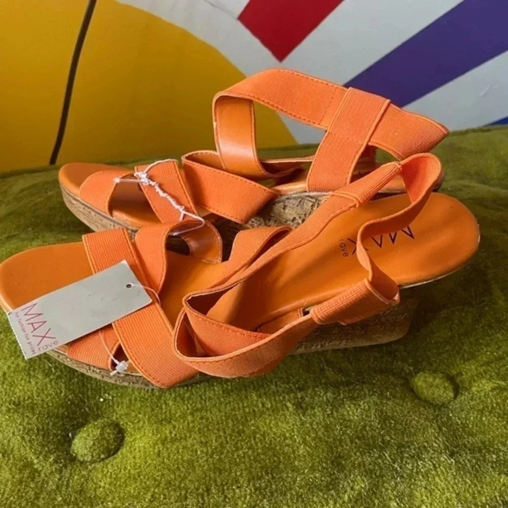 Max Rave Strappy Orange Wedges NWT! Size 9 - Picture 4 of 5